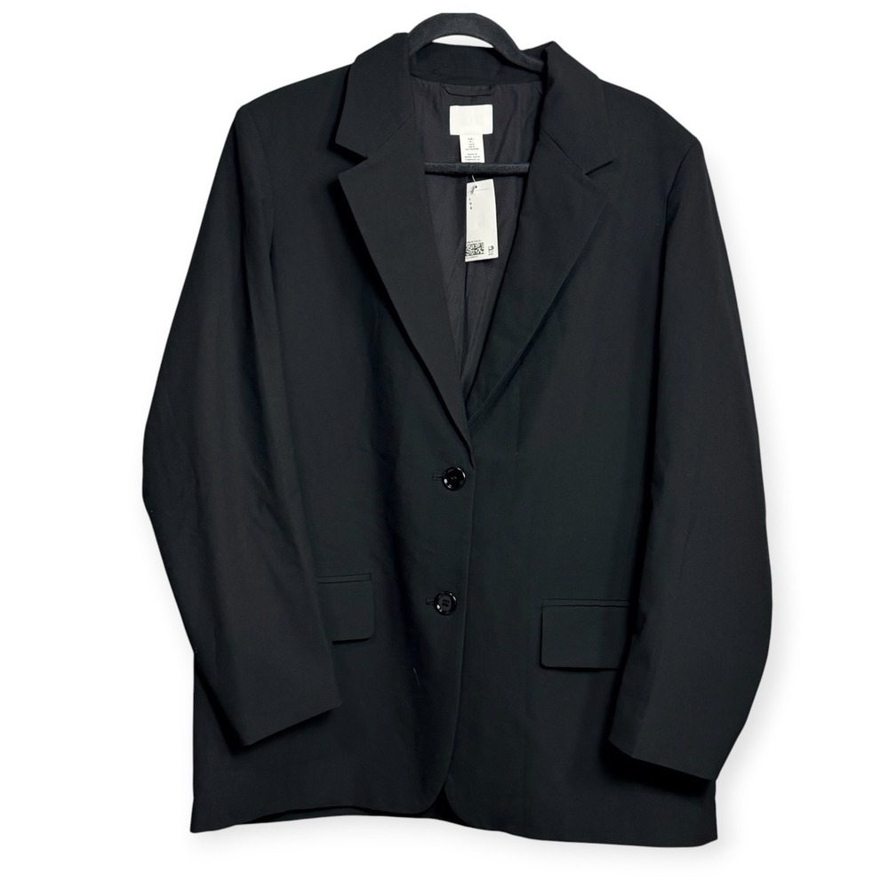 H&M Womens Black Oversized Two Button Blazer Jacket Size L NWT
